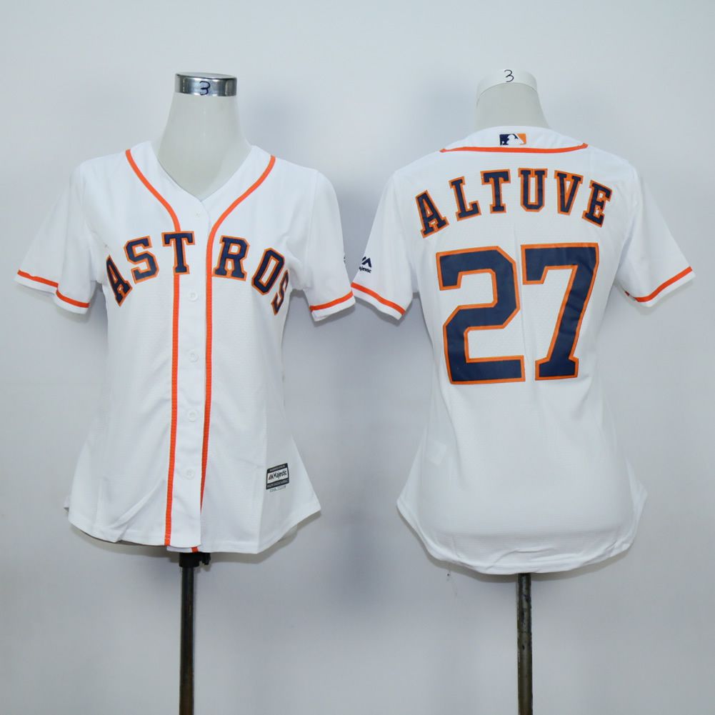 Women Houston Astros 27 Altuve White MLB Jerseys